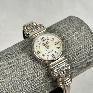 Embassy Gruen Watch Womens 26mm Round MOP Dial Two Tone Hinged Cuff New Battery